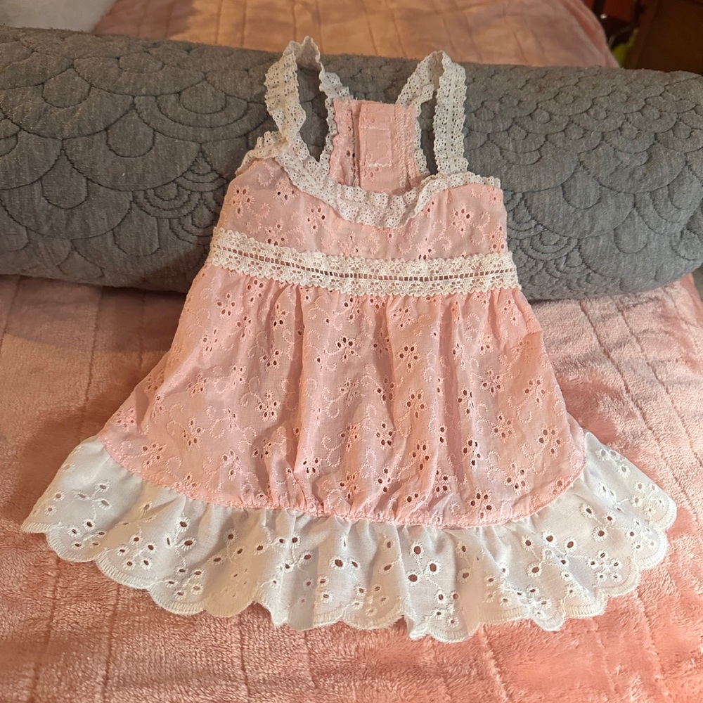🐾 Pink Eyelet Dog Sundress w/ White Ruffle - S - Velcro Closure - Never Worn 🐾